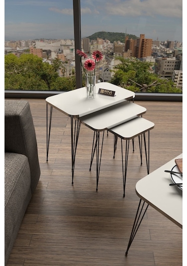 Zigon Sehpa Kr Gümüş Krem Tel Siyah Ayak Krem