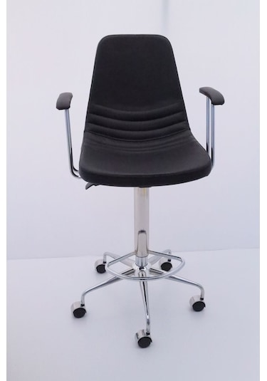 Rose Siyah Deri Tekerlekli Yüksek Bar Sandalyesi Çok Renkli