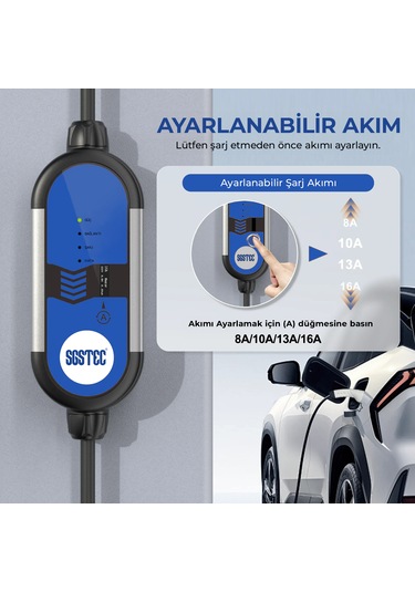 Sgstec Ev Type2 16A Taşınabilir Elektrikli Araç Şarj Cihazı