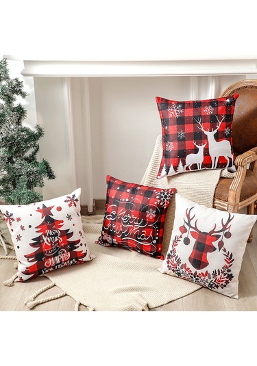 Springsun Deer Head Desenli Linen Yastık Kılıfı - Noel Dekorasyonu, Ev Ve Araba İçin 45x45 Cm, Kuzey Avrupa Stili Diğer
