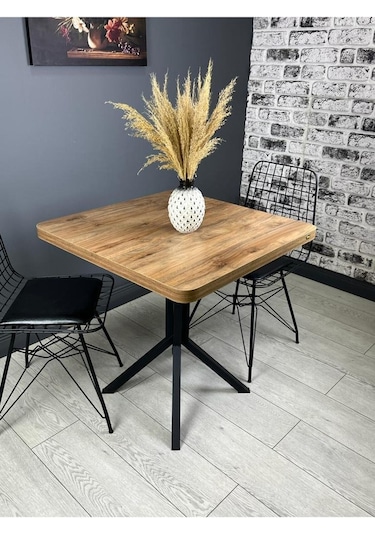 Tepe Ceviz Mutfak Yemek Masası Balkon Masası Kavisli Köşe Siyah Ayak 70 Cm