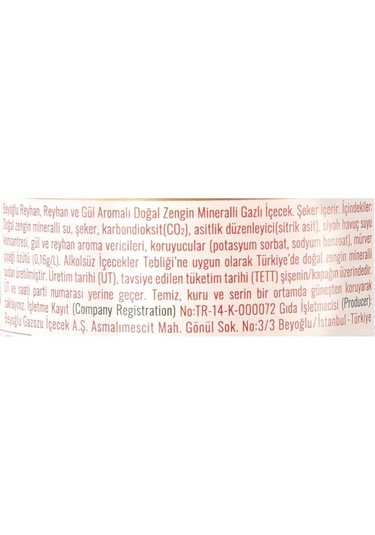 Beyoğlu Gazozu Reyhan Ve Gül Aromalı Gazlı İçecek 250 Ml X 24 Adet