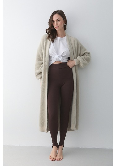 Taş Boydan Uzun Triko Hırka - 251015 Taş