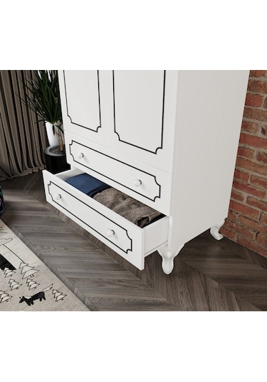 Stil 2 Kapaklı 2 Çekmeceli Modern Gardırop, Elbise Dolabı