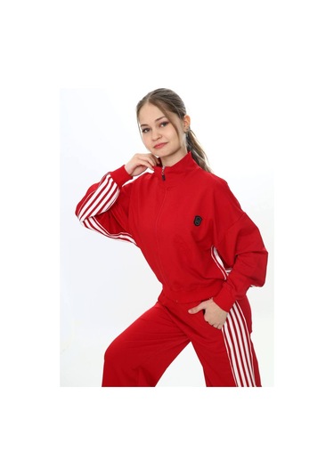 Kız Çocuk %100 Pamuk Oversize Alt&üst Uzun Kol Eşofman Takımı-183-eşt-0023 Kırmızı