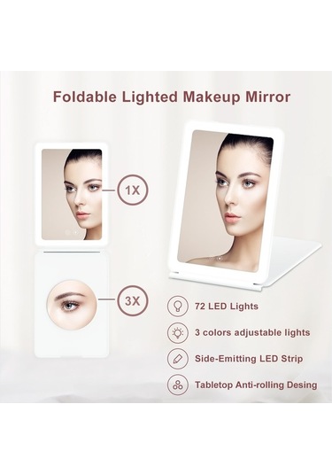Flybuy Taşınabilir Makyaj Makyaj Led Katlanabilir Işık Büyüteçli Aynası Aynası Ayna 3x Kl Beyaz