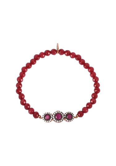 Zirkon Taşlı Pırlanta Montür Rose Altın Kaplama Kırmızı Boncuklu N11.41312