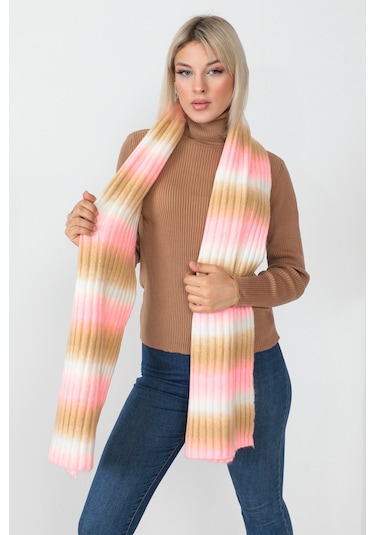 Çizgi Geçişli Çok Renkli Atkı 23aj0014-pembe Pembe