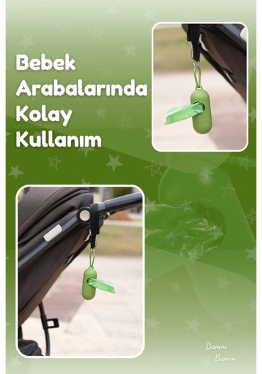 Bamm Bamm Kirli Bebek Bezi Çöp Poşeti Çanta Boy Taşıma Çantası Yeşil