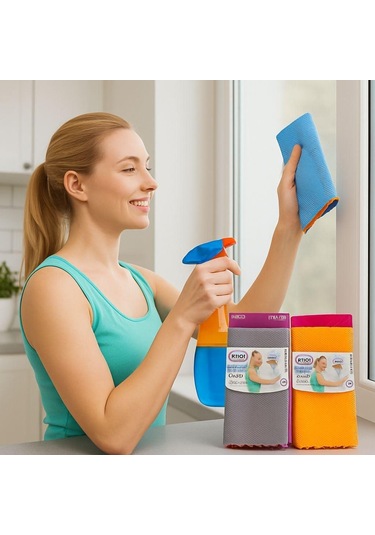 Wikro Desenli Kumaş 30x40 Cm İz Bırakmaz Mikrofiber Cam Bezi 8'li Set Çok Renkli