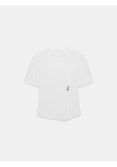 Dilvin 32445 Aksesuar Detaylı Basic T-shirt-beyaz Beyaz