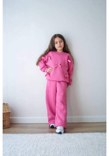 Jeliboomkidswear Kız Çoçuk Kurdele Detay 2 Li Takım Pembe