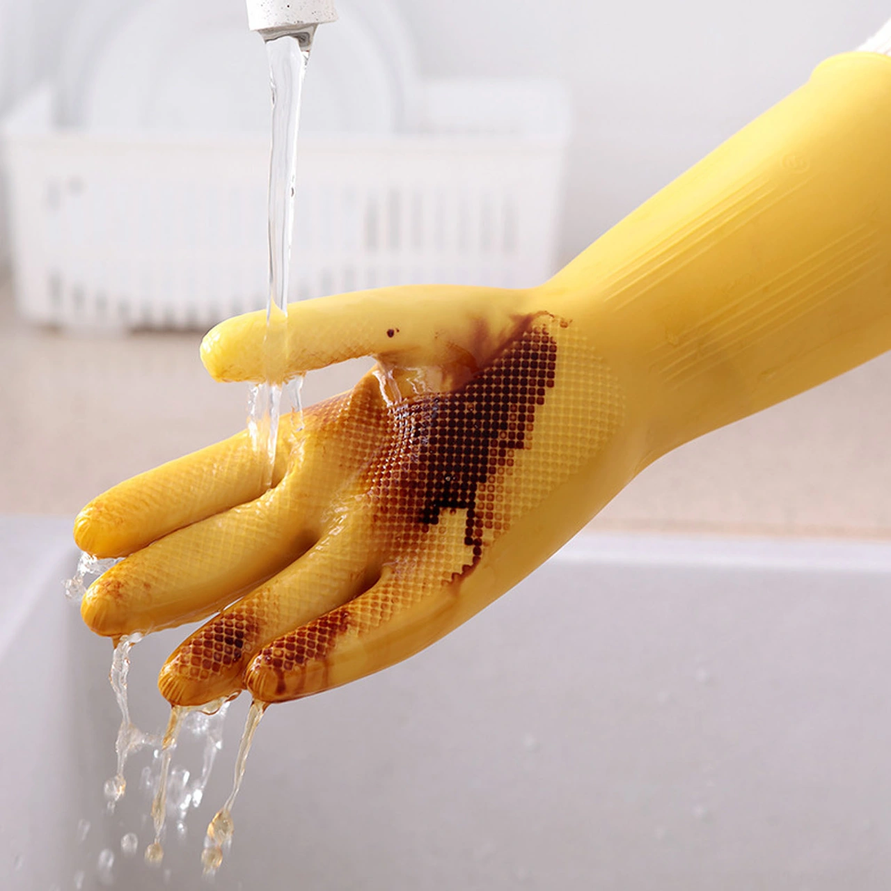 Kosona Ev Temizliği Eldiveni İnce Tipte Dayanıklı Su Geçirmez Kaymazlastırılmış Oxford Lateks L