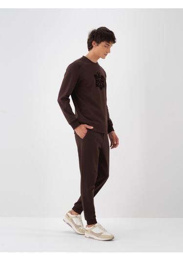 Kahverengi Pamuk Dokulu Regular Fit Sweat Pantolon 380186 Kahverengi