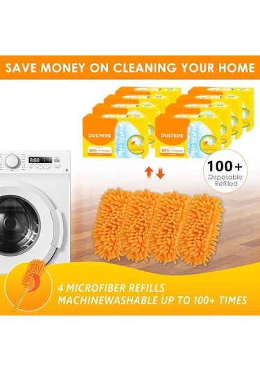 Maiyame Redones Mikrofiber Toz Alma Takımı - Yeniden Kullanılabilir 4 Adet, Çoğu Sapla Uyumlu, Yüksek Tavan Ve Mobilyalar İçin Etkili Temizlik