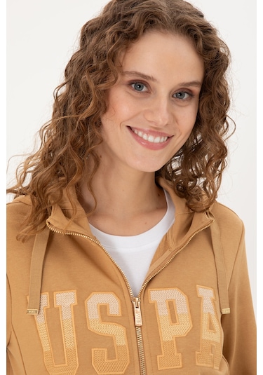 U.S. Polo Assn. Kadın Camel Basic Kapüşonlu Sweatshirt 50289540-VR015