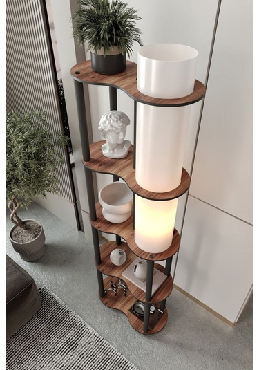 Ravilo Sperenza Dekoratif Raflı Lambader Ceviz Ceviz