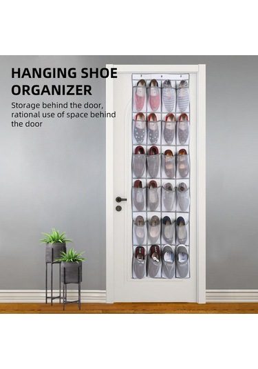2 Adet 24 Büyük Örgü Cepler Saklama Çantası Kapı Arkası Ayakkabı Organizatörü Kapı Üstü Ayakkabı Rafı Ayakkabı Beyaz