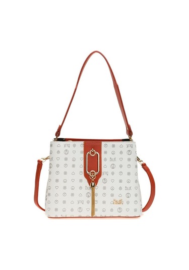 Bilik Deri Monogram Beyaz/turuncu Kadın El Çantası Riv 232-mn 001