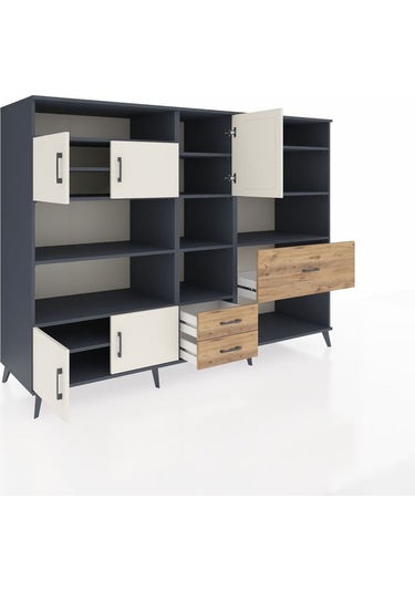 Kronos Dolap 13 Raflı 3 Çekmeceli 5 Kapaklı 220x59x163 Antrasit-a Antrasit-aytaşı/çam