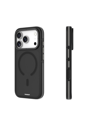 İphone 17 Pro Max Uyumlu Kılıf M-safe Şarj Özellikli Youngkit Rock Sand Serisi Kapak Siyah