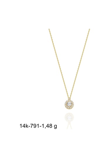 Çok Şık Pırlanta Dizayn Minik Zirkon Tektaş 14 Ayar Altın Kolye Altın