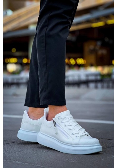 Beyaz Fermuar Ve Bağcıklı Günlük Erkek Ayakkabısı Beyaz