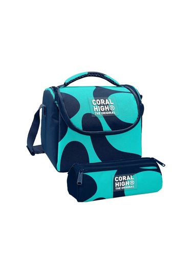 Coral High Erkek Çocuk Lacivert Turkuaz Renkli Çizgili Thermo Beslenme Çantası Ve Üç Bölmeli Kalemlik Seti Lacivert - Turkuaz