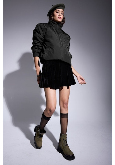 Freemen Kadın Siyah Astarlı Dik Yaka Mevsimlik Su Ve Rüzgar Geçirmez Mont Siyah