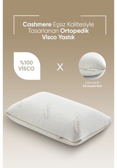 Özel Visko Kaşmir Uyku Yastığı - Ortopedik Visco Tombul Yastık - Ultra Lüx Cashmere Kumaş Beyaz