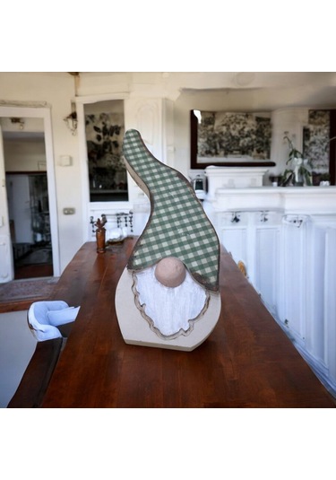 Gnome, Burnuk, Sakallı Kafadar Yeşil Pötikare Ahşap Dekor