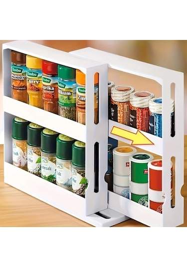 Fochsia 1 Adet Beyaz 2 Katlı Döner Baharatlık, Mutfak & Ofis Düzenleyici Beyaz