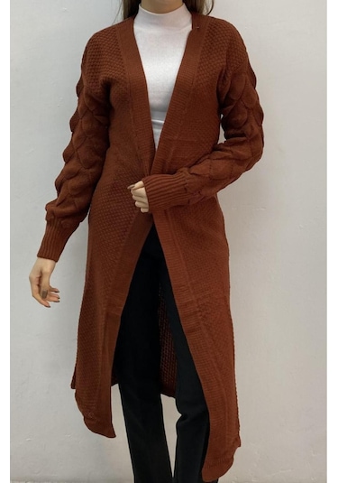 Onno Style Woman Damla Kol Uzun Hırka HARDAL