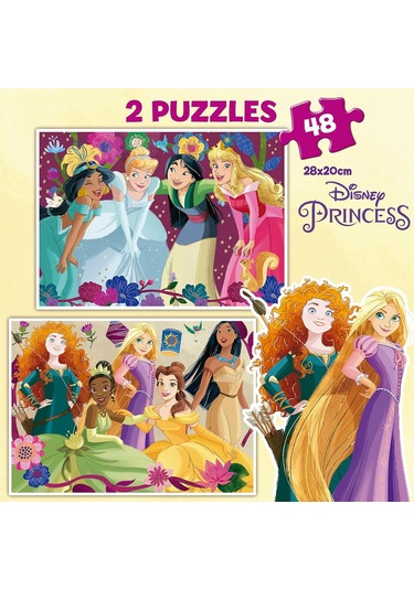 Educa 4-6 Yaş 2x48 Parça Disney Princess Prensesler Puzzle - Kız Çocuk Karton Puzzle 1 Adet