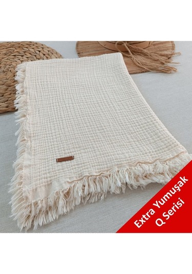 %100 Pamuklu 4 Kat Müslin Bebek Battaniyesi 90x120 Cm - Kiremit Mevsimlik Bebek Örtüsü - Oscar Ekru