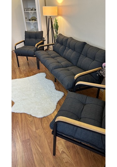 Modern Style Home Modern Avcılar Balkon, Bahçe, Cafe - Metal Kanepe Koltuk Takımı - 3+1+1 Antrasit Modernk034 Antrasit