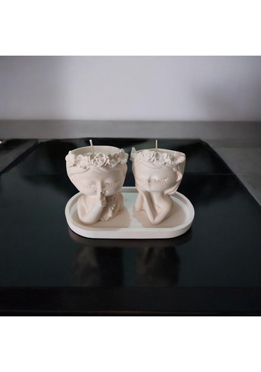 Ev Yapımı Beton Melek Figürlü Soya Mum - 3'lü Set