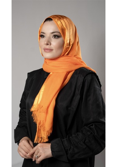 Turuncu Şerit Çizgili Şal Viskon Kumaş Bursa Dolama 202109 57 Turuncu