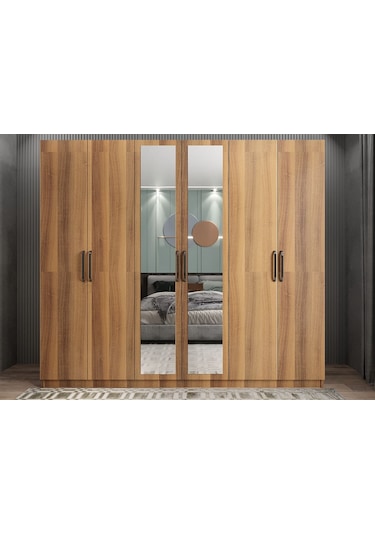 Alessi 6 Kapaklı Dolap Gardırop Ceviz - Montaj Dahil