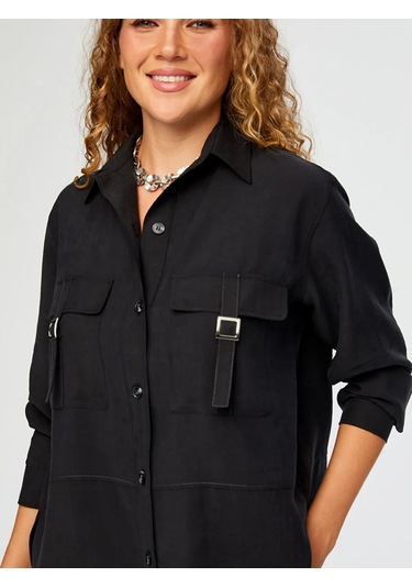 Faik Sönmez Cepleri Toka Detaylı Tenselli Kadın Tunik W26tnk001 Siyah