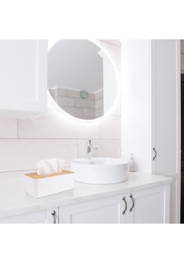 Konesam Bambu Havlu Kutusu Kapak, Mutfak Ofis Banyo Odası İçin, Organize Edici, Beyaz Zımpara Desenli, Dayanıklı Ve Pratik Beyaz