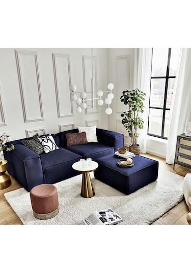 Mode Soft Köşe Koltuk Takımı 3 Modül 2 Köşe 1 Puf Lacivert Keten