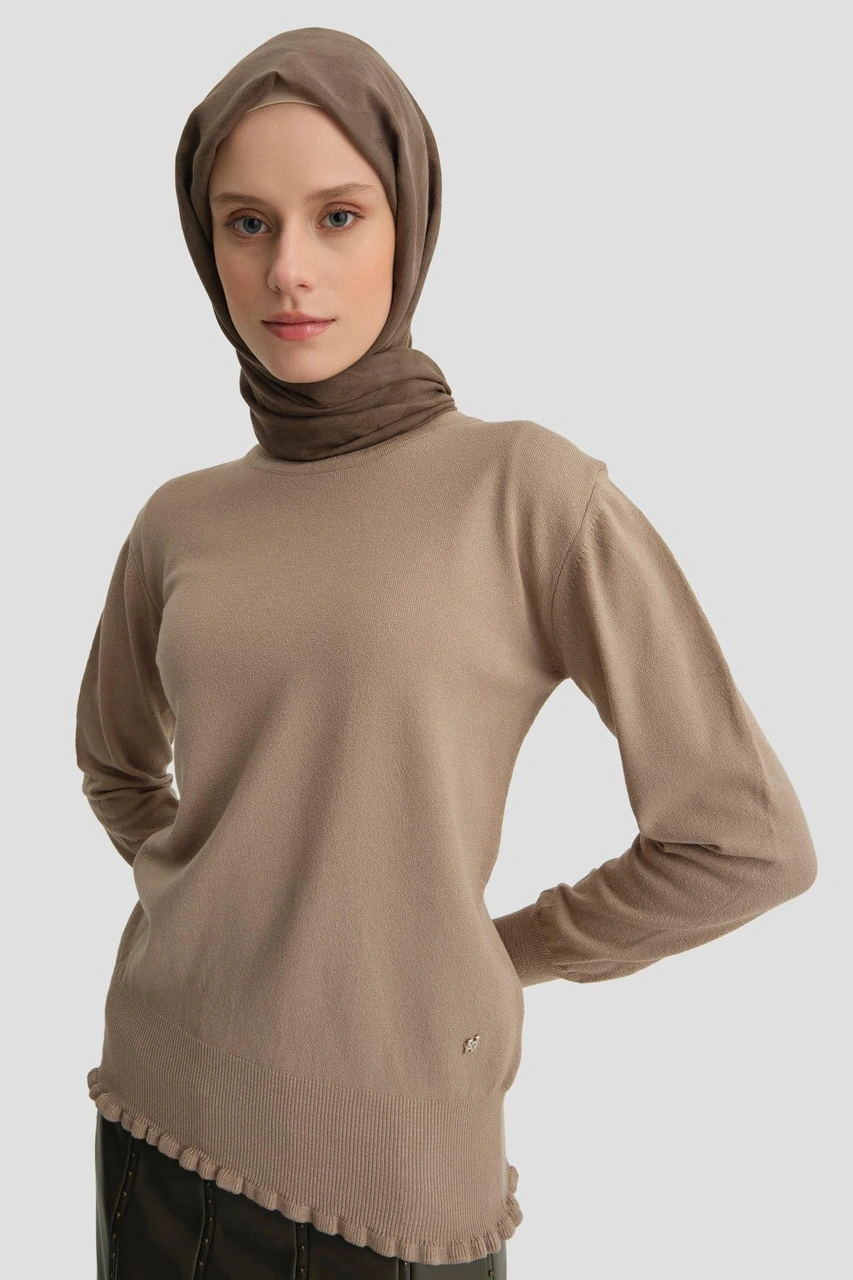 Armine Fırfır Detaylı Kazak 25kd7007 Vizon Vizon