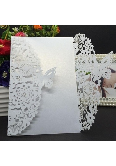 Beyaz 10 Adet Narin Oyma Davetiye Romantik Kelebek Kağıt Kartı Lazer Kesim Düğün Davetiyesi Kartı