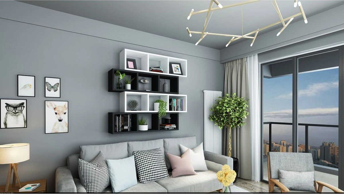 Kitaplık Lux Yatay Duvar Rafı Siyah Beyaz 4 Lü Takım Siyah Beyaz