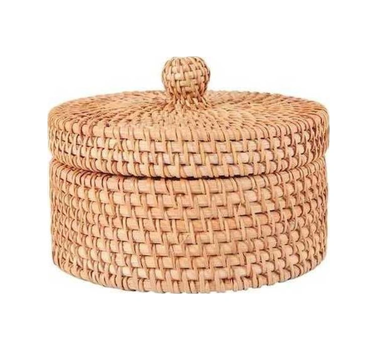 Fortunelane El Dokuma Rattan Sepet B Şapka Kapaklı 14x8cm Meyveli Kek Kutusu/ Diğer