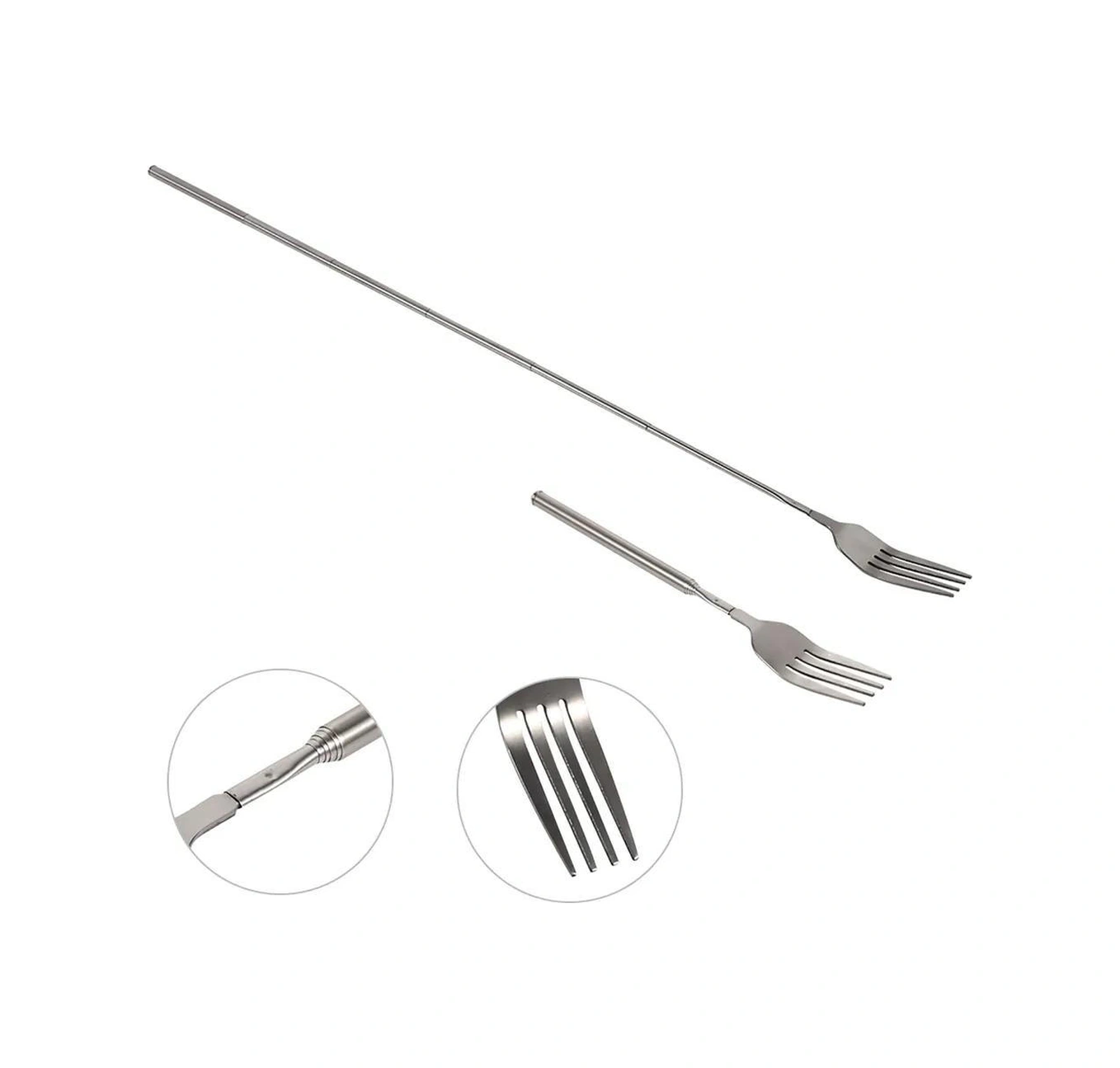 Youmex Uzunluk Ayarlanabilir 22-64 Cm Paslanmaz Çelik Çatal - Barbekü, Yemek, Tatlı İçin Dayanıklı Ve Taşınabilir Gümüş