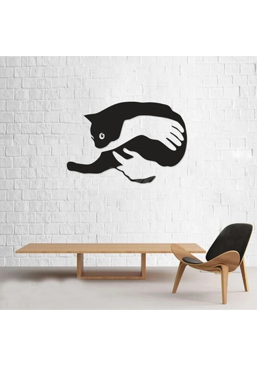 Ahşap Mdf Kucakta Siyah Kedi Duvar Dekor Ürünü -