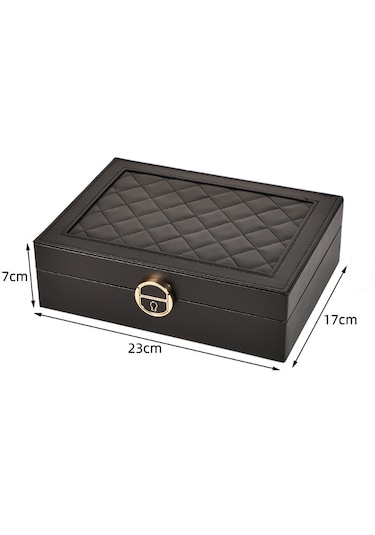 Mdl10- Siyah Takı Kutusu Kilitli Deri Görünümlü Takı Düzenleyici