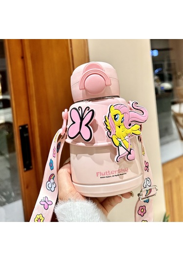 Cbtx My Little Pony Pipetli Paslanmaz Çelik Anaokulu Çocuk Matara Suluk 600 Ml Açık Pembe